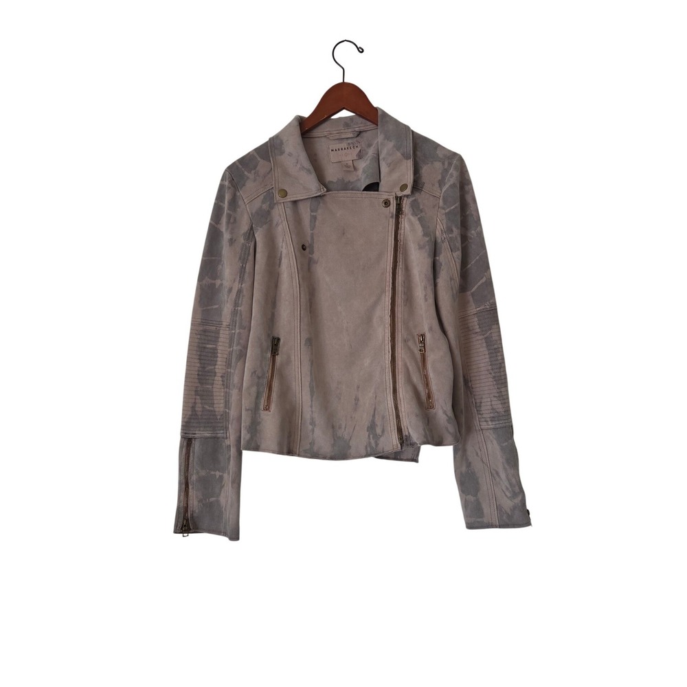 Marrakech Amber Moto Jacket Size M Pink Grey Tie Dye Faux Suede Biker